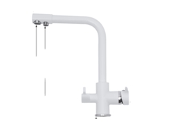 Grifo de cocina de 3 vías, latón y acero inoxidable, rotación de 360 grados, doble manija, blanco OEM