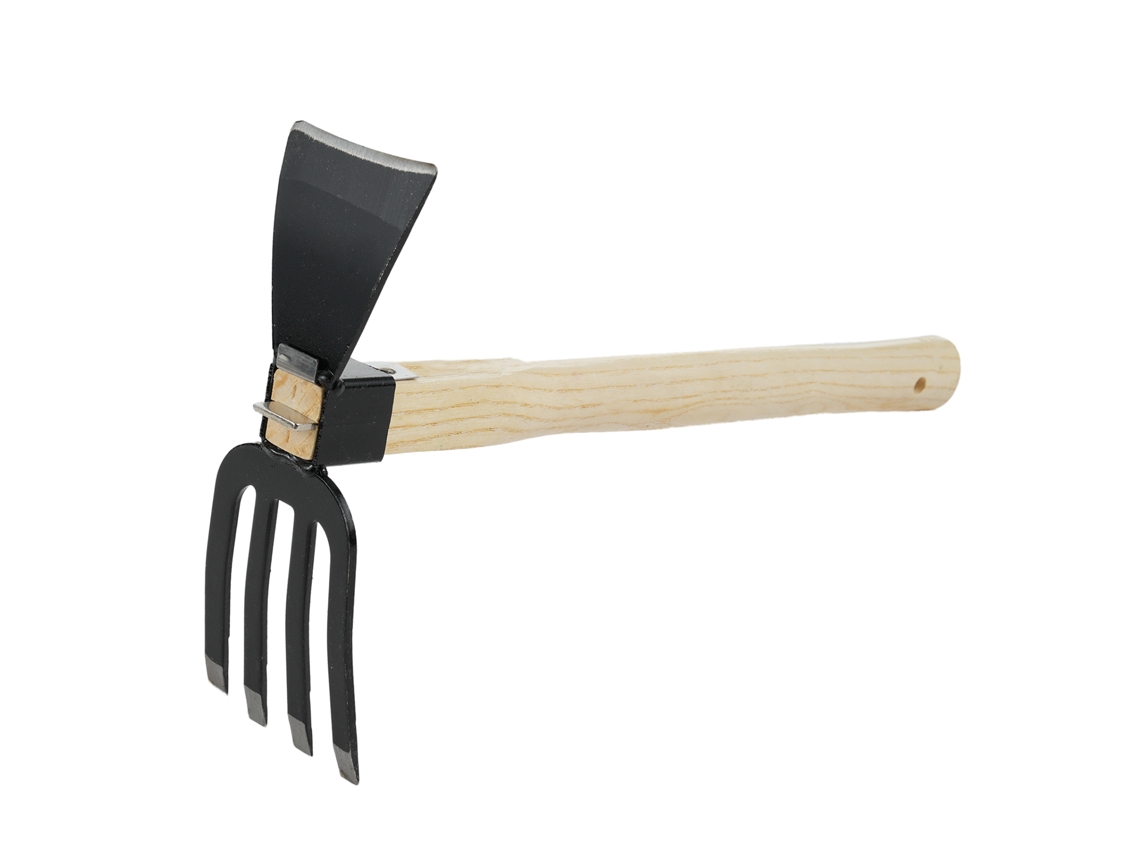 Azada De Doble Uso Con Mango Corto De Madera, Herramienta De Jardinería Manual 2 En 1, Rastrillo Y Azada Para Aflojar O Eliminar Malas Hierbas Del Suelo.