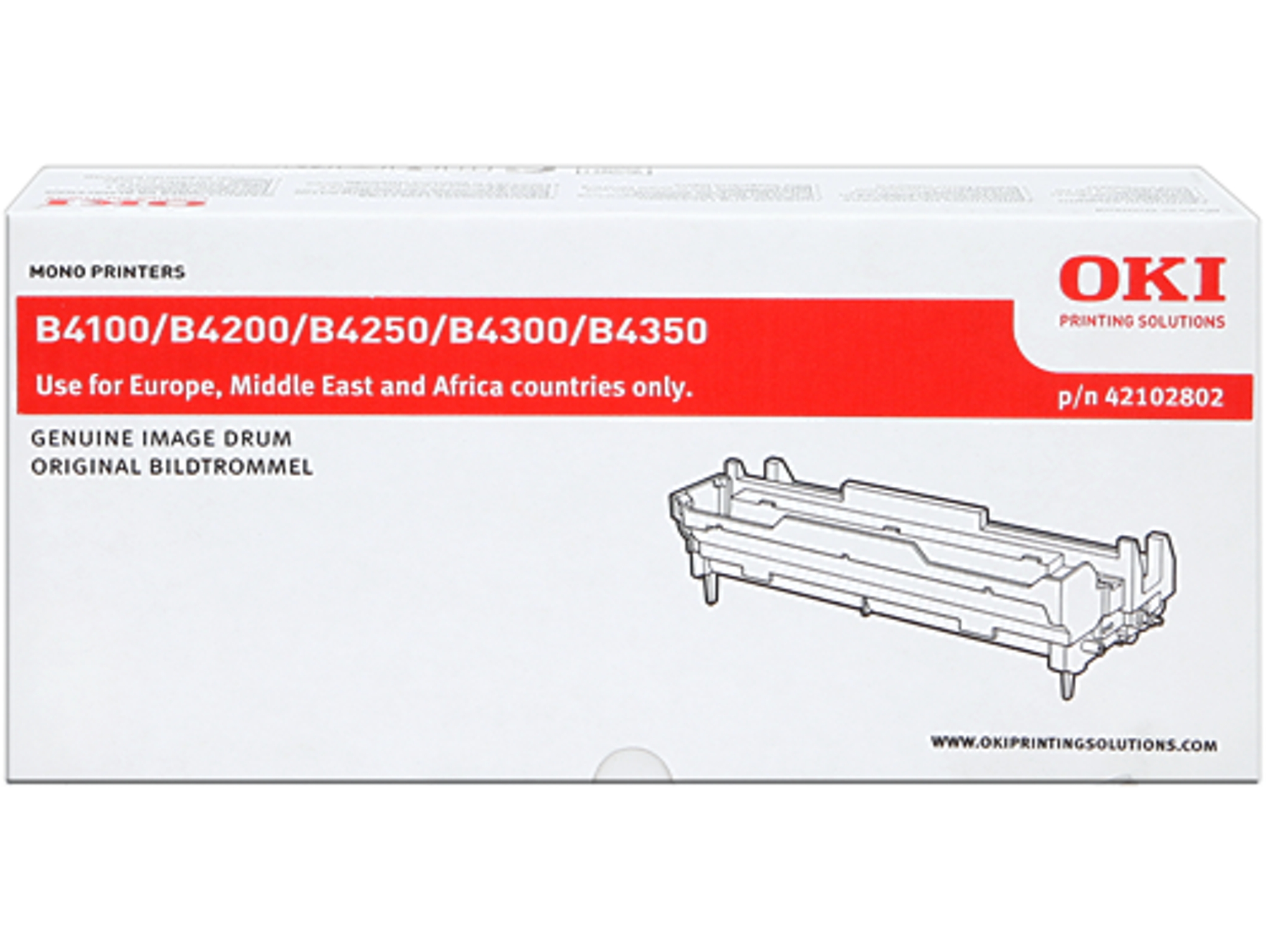 Tambor OKI 42102802 19800 páginas  para B4100, 4200, 4250, 4250n, 4300, 4300n, 4300nPS, 4350, 4350N, 4350nPS, 4350PS
