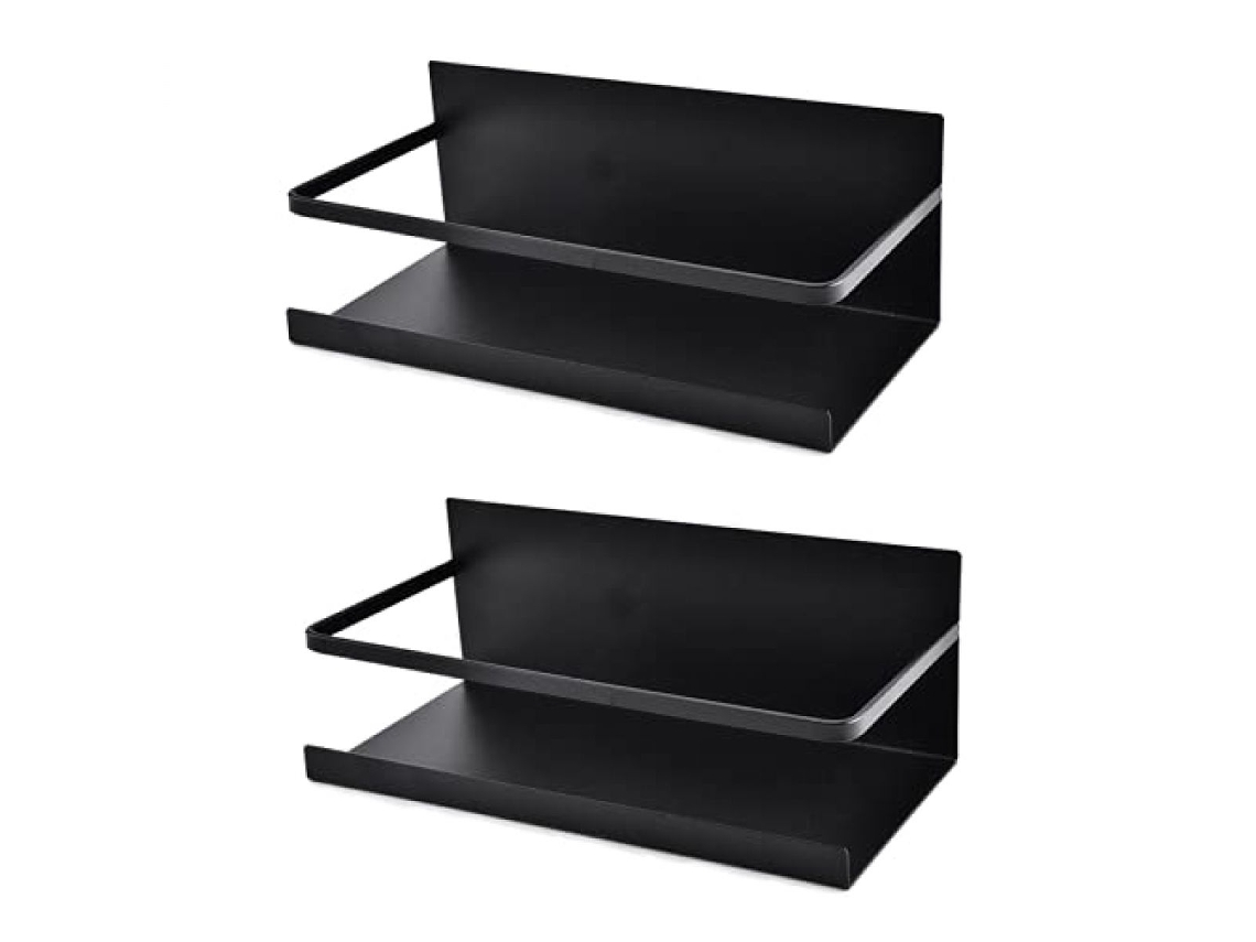 Juego de 2 estantes magnéticos para refrigerador de acero inoxidable, organizador con ganchos (negro) TRUYUETY