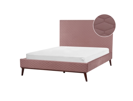 Cama doble BELIANI Bayona de terciopelo rosa 151x212x121