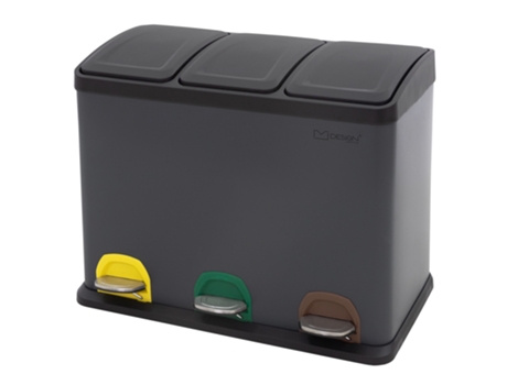 Cubo de basura 45 litros antracita tres compartimentos cada uno 15 litros mecanismo de pedal