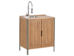 Mueble de cocina exterior Beliani Ivrea con fregadero en madera de acacia con certificado FSC®, marrón, 80 x 50 x 92 cm