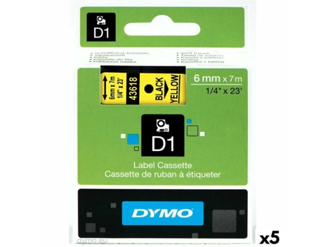 Cinta Laminada Para Etiquetadora DYMO D1 (Amarillo - 5 Unidades - 6Mm)
