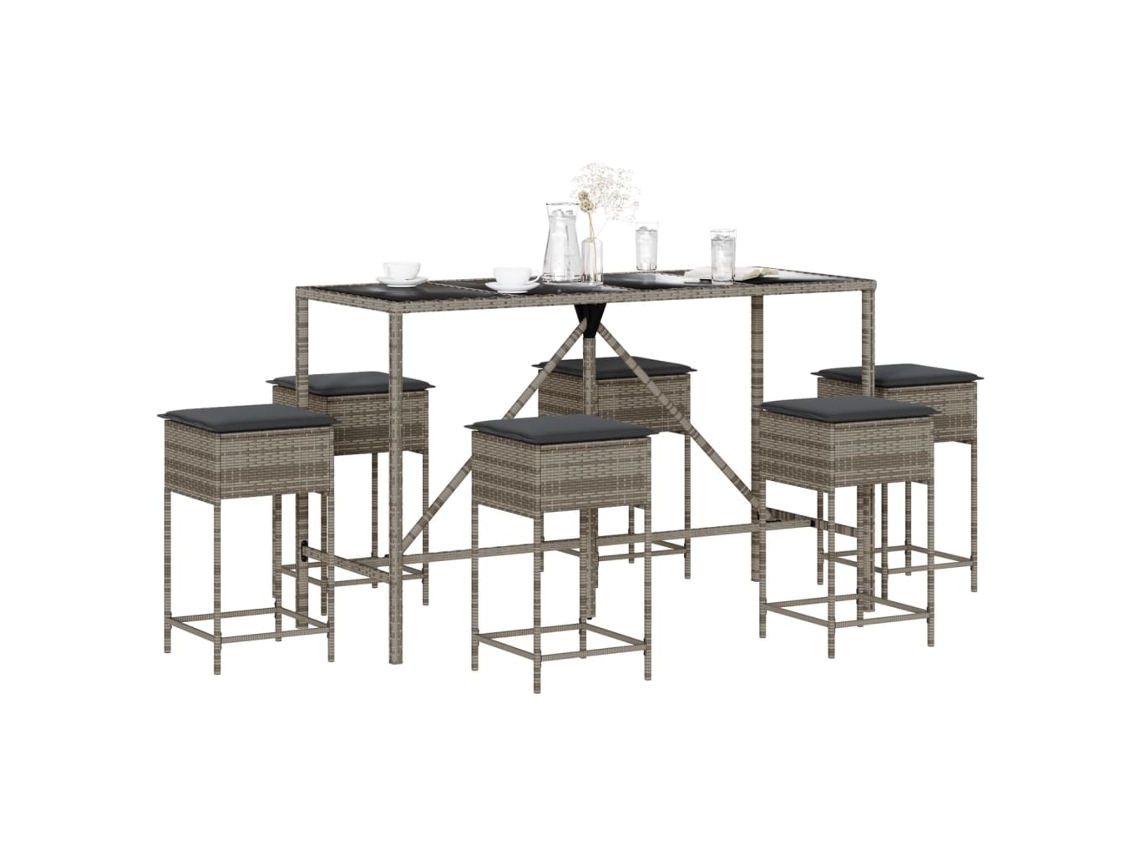 Conjunto de bar de jardín de 7 piezas DKD Home Decor con cojines de mimbre gris
