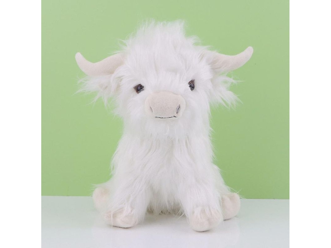 2026-20114-muñeco Peluche Vaca Highland 25cm, Juguete Suave De Algodón Pp, Regalo Para Niños Y Fans Blanco