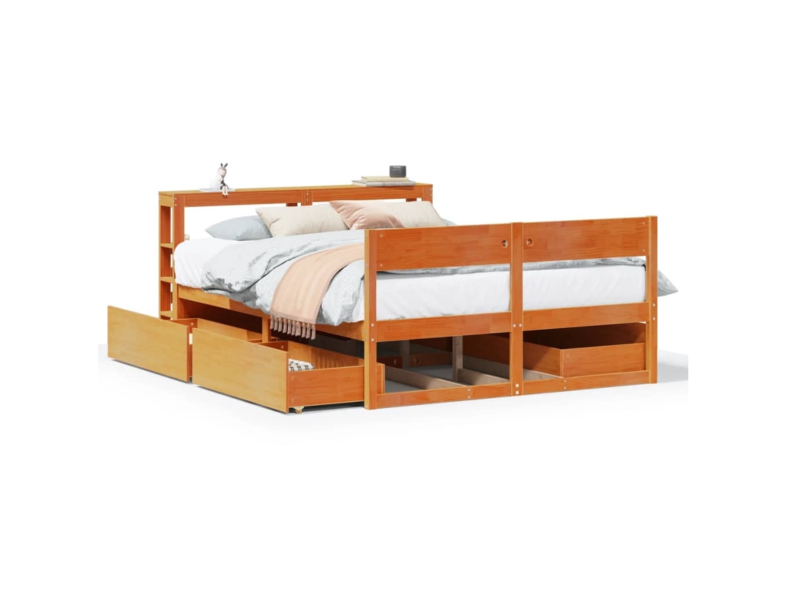 Maison Exclusive - Cama Sin Colchón Madera Maciza De Pino Marrón Cera 120x200 Cm