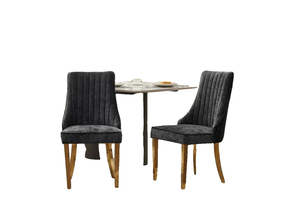 Silla de comedor, tapizada en chenilla moderna, patas de acero inoxidable, color negro CQY.