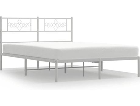 VIDAXL Estructura de cama con cabecero de metal blanco (135x190 cm)