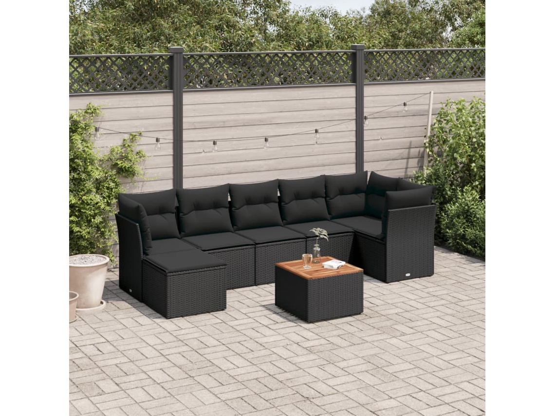 Conjunto de sofá de jardín de 8 piezas con cojines en mimbre sintético negro de DKD Home Decor