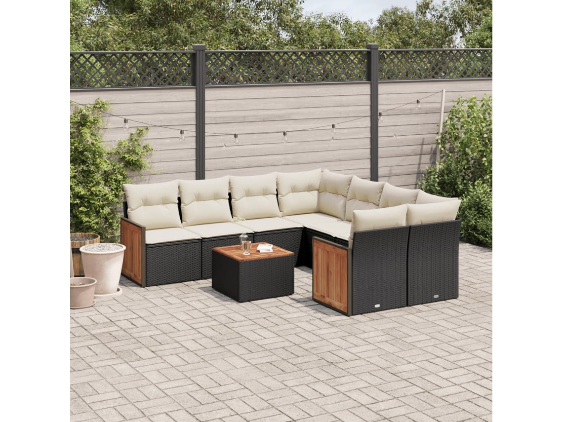 Conjunto de sofás de jardín de 9 piezas DKD Home Decor con cojines de mimbre negros