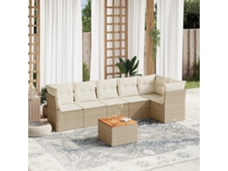 Conjunto de 7 sofás de jardín con cojines de mimbre beige de Dkd Home Decor