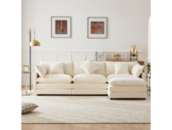 Sofá Esquinero De Chenilla De 3 Plazas Con Reposapiés Modular - Beige