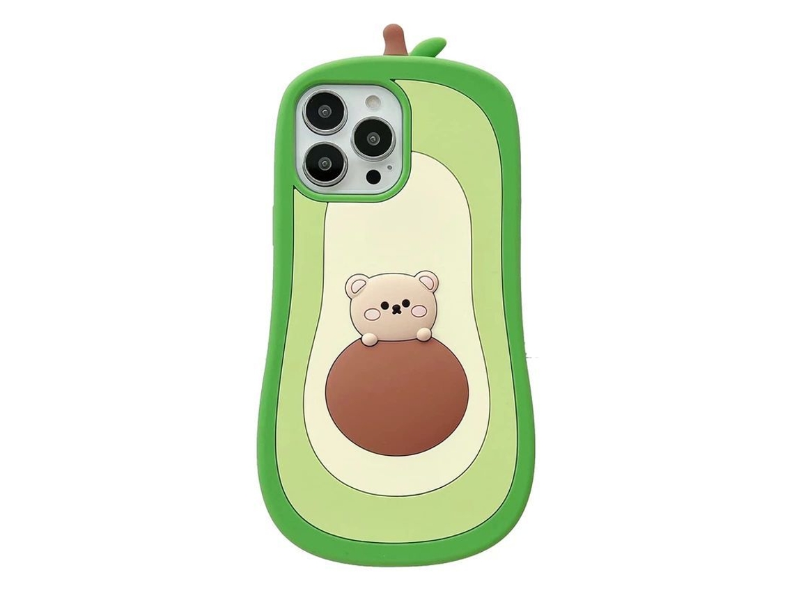 Cubre Teléfono Kawaii De Aguacate Con Oso Para Iphone 14 Pro Max Silicona Resistente A Impactos