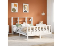 Cama Con Estantería Sin Colchón Madera Maciza Blanca 160x200 Cm