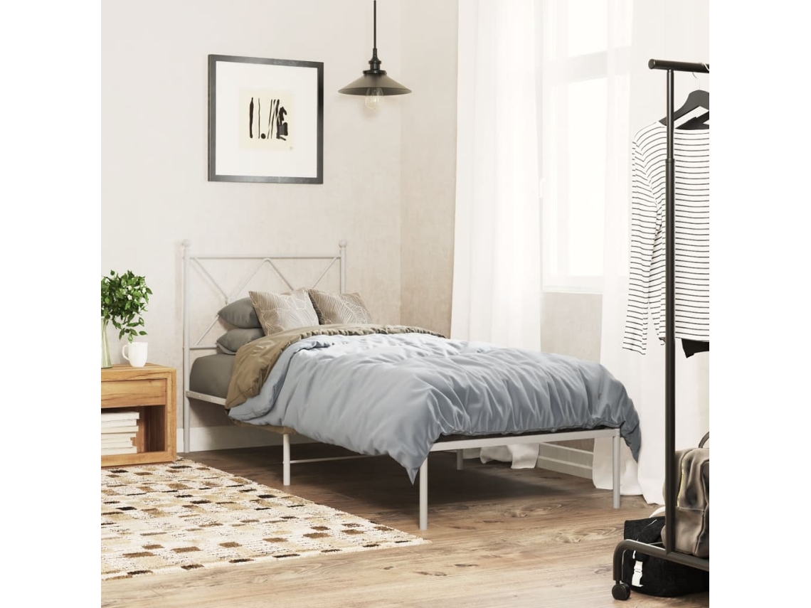 Estructura Cama Sin Colchón Con Cabecero Metal Blanco 75x190 Cm