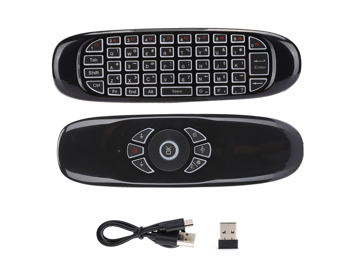 Controle Remoto Mouse Aéreo Sem Fio 2.4g Com Teclado E Retroiluminação Colorida C120