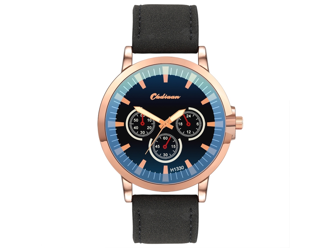 Reloj De Pulsera De Cuero Pu Para Hombres Estilo Empresarial Casual Simple Oro Rosa + Correa Negra