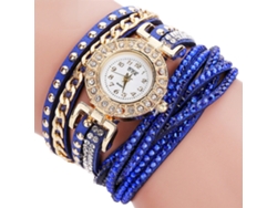 Reloj De Pulsera De Aleación Para Mujer Con Movimiento De Cuarzo Y Piedras Artificiales Azules Multicapa.
