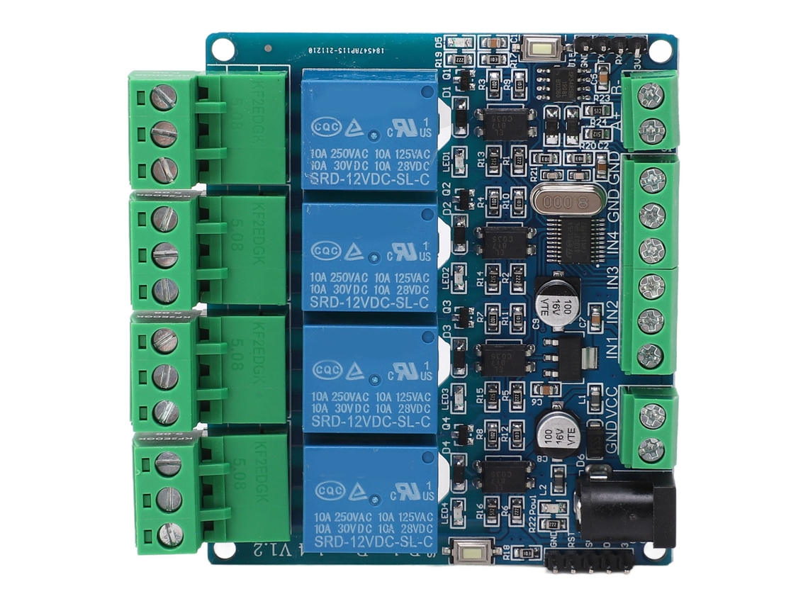 Módulo De Relé De 4 Canales Y 12 V Con Aislamiento Mediante Optoacoplador Para Control De Circuitos Residenciales E Industriales.