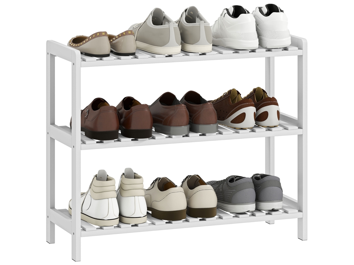 Zapatero de 3 niveles, estantería, madera de pino, 70 x 26 x 57,5 cm, blanco
