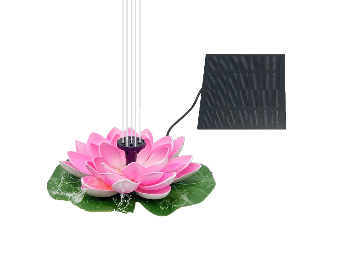 Fuente Solar De Loto Rosa 1.5w Con Panel Solar Separado - Bomba De Agua Para Estanque, Piscina Y Jardín, Decoración Natural Y Sostenible