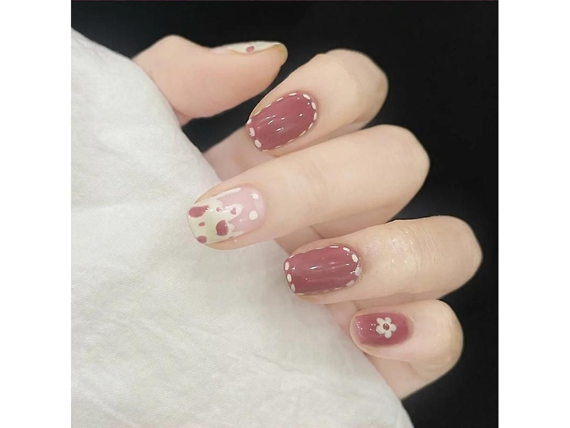 Uñas Postizas Cortas Rosas Para Decoración Casera Con Grafito Removible - 24 Piezas/caja