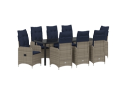 Conjunto de comedor de jardín Vidaxl de 9 piezas con cojines de ratán negro