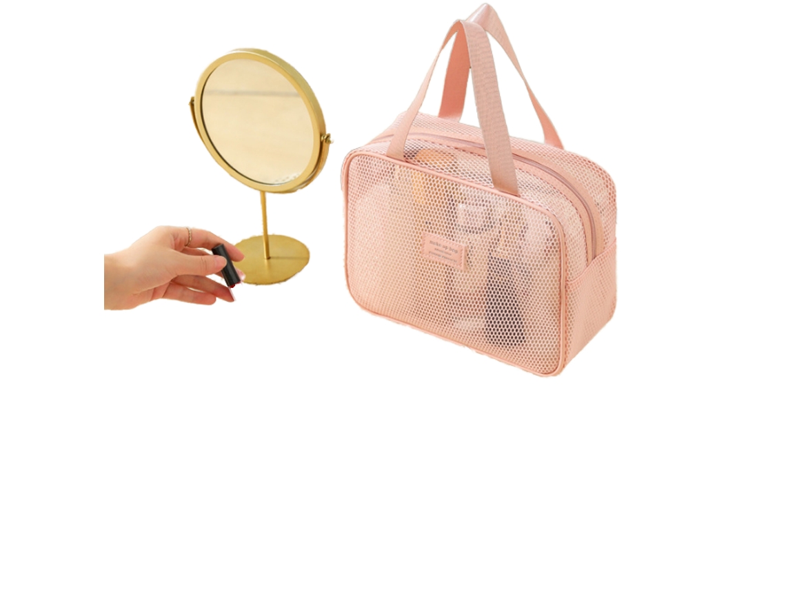 Neceser portátil multifuncional para mujer, resistente, ideal para viajes, con cremallera, tela marrón.