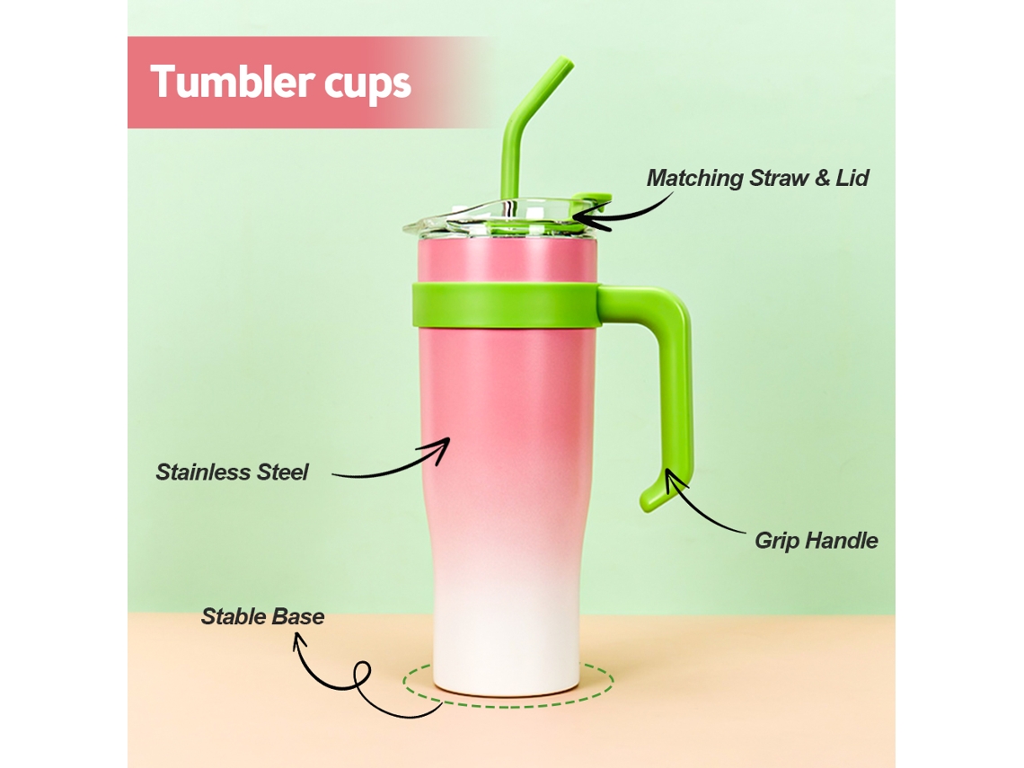 Taza Térmica De 1,2 Litros Con Asa, Tapa Y Pajita, Botella De Agua De Acero Inoxidable Con Aislamiento Al Vacío.