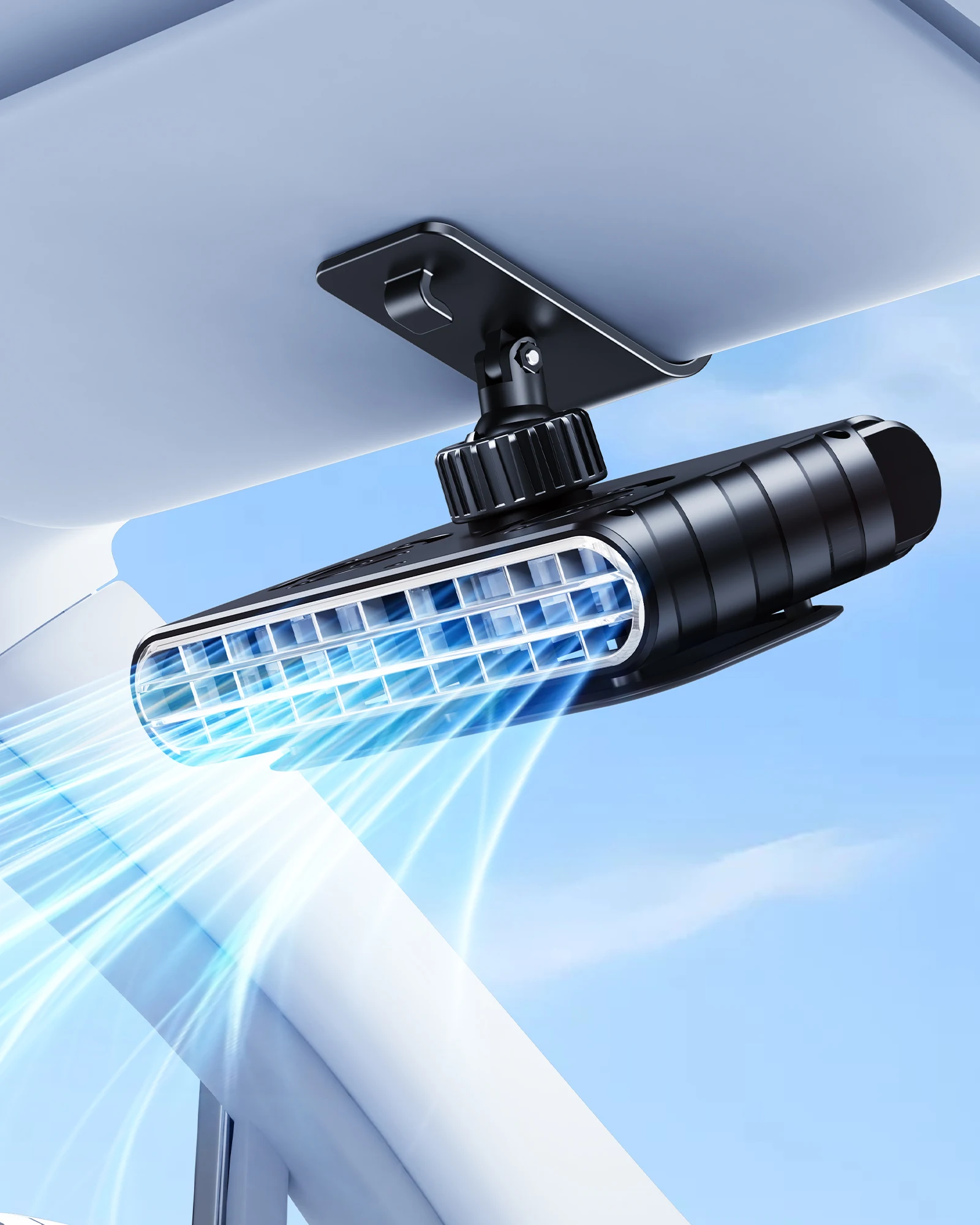 Ventilador De Clip Para Parasol De Coche (negro), Carga Usb, Rotación De 360°, Ventilador De 5 Velocidades.