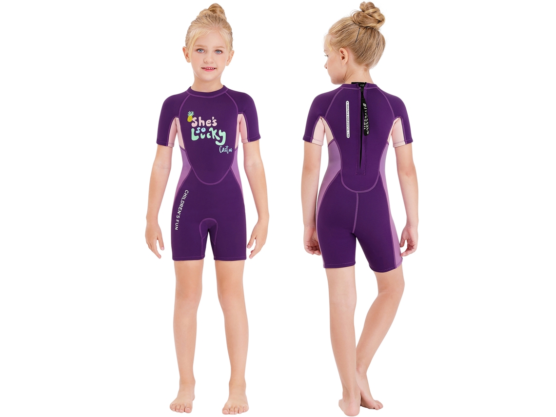 Traje De Baño De Neopreno Para Niñas De Manga Corta, Secado Rápido Con Cremallera, Ideal Para Deportes Acuáticos