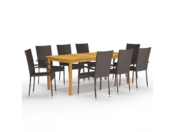 Juego de comedor de jardín de 9 piezas marrón Dkd Home Decor