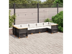 Conjunto de sofá de jardín de 7 piezas con cojines de mimbre negro de DKD Home Decor