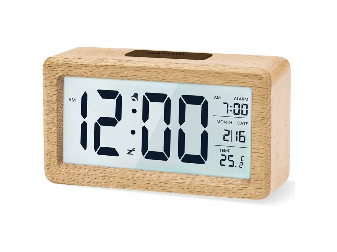 Reloj Despertador Digital - Reloj De Mesilla De Noche De Madera Con Pantalla Grande