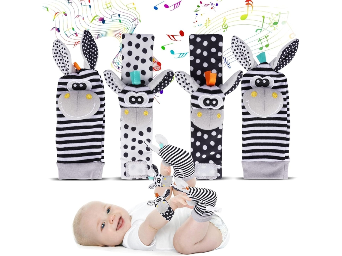 Henten Home Calcetines Para Bebé Y Pulseras Sonajero Lindos Juguetes Para Animales (2 Pulseras Y 2 Calcetines)