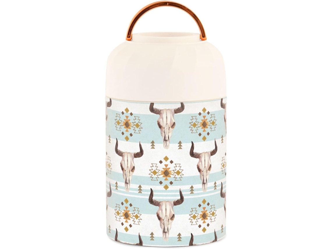 Olla térmica de acero inoxidable con estampado de calavera de toro, 500 ml, sin marca.