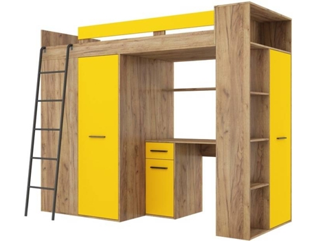 Litera con Escritorio BIM MUEBLES Verana L Marrón y Amarillo (Medidas colchón: 90x200 cm)