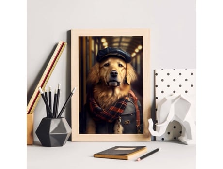 NACNIC Lámina Golden Retriever Humilde En Estilo Fotografía A Todo Color Divertidas Ilustraciones Realistas De Animales Con Ropa Humana