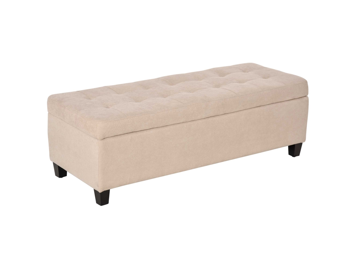 Banco De Almacenamiento De Lino Beige Con Tapa Plegable Para Recibidor, 125x49x41,5 Cm.