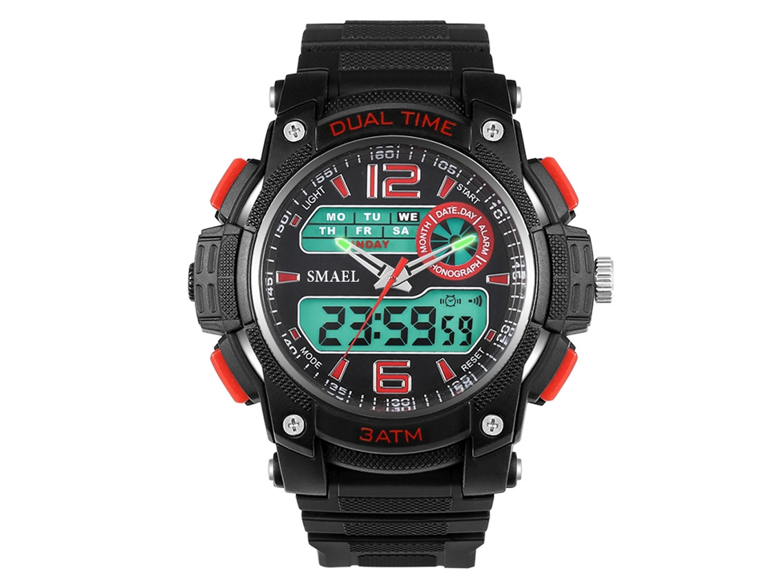 Reloj Deportivo Digital Multifuncional Redondo Para Hombre Con Pantalla Eléctrica Roja.