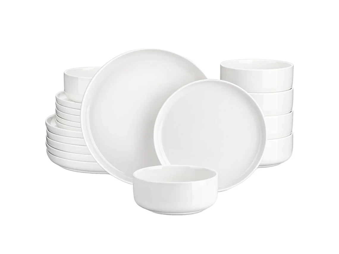 Vajilla de cerámica, diseño sólido, 18 piezas, color blanco OEM