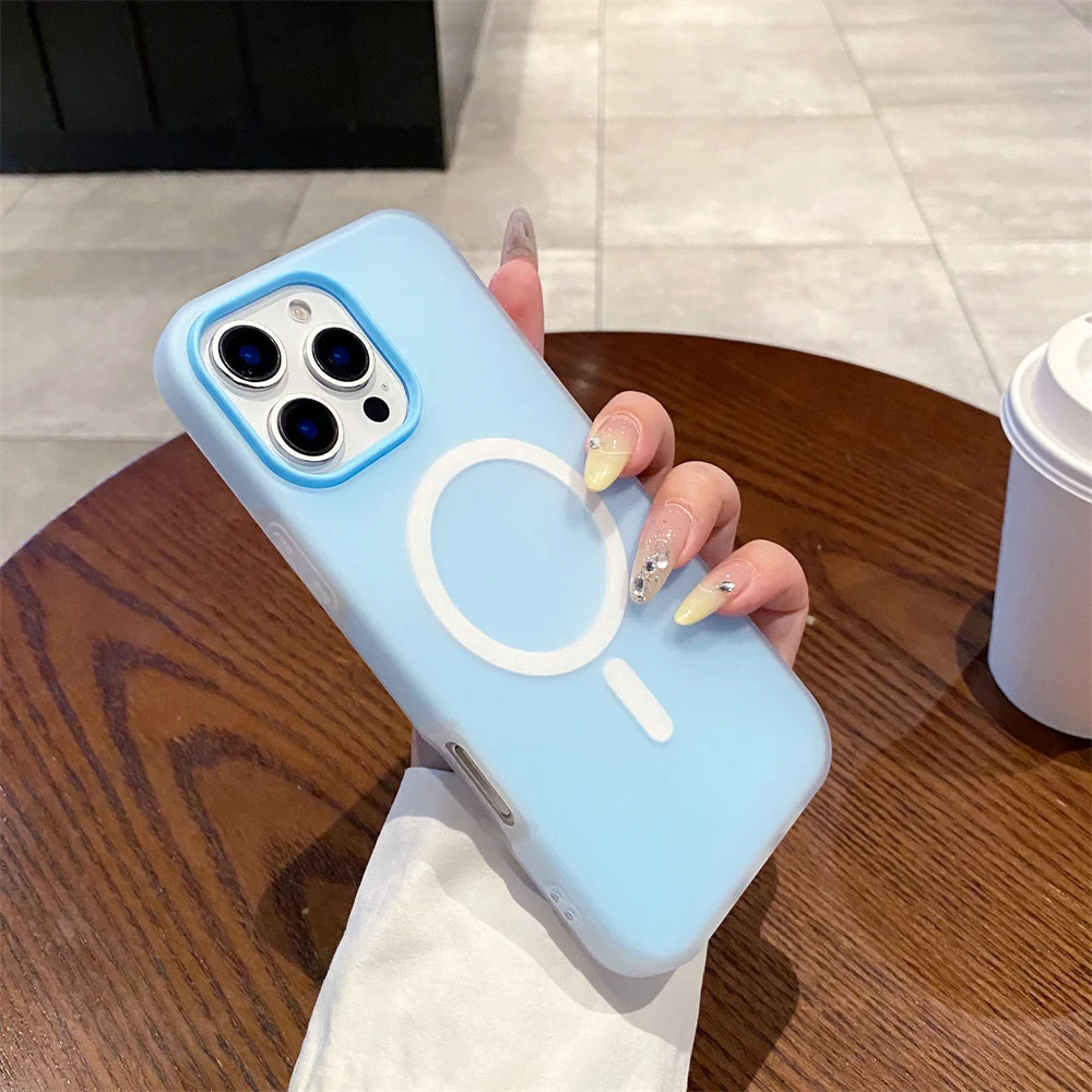 (iphone 16, Azul) Funda Mate Magsafe Para Iphone Con Carga Inalámbrica Y Protección De Marco Magnético