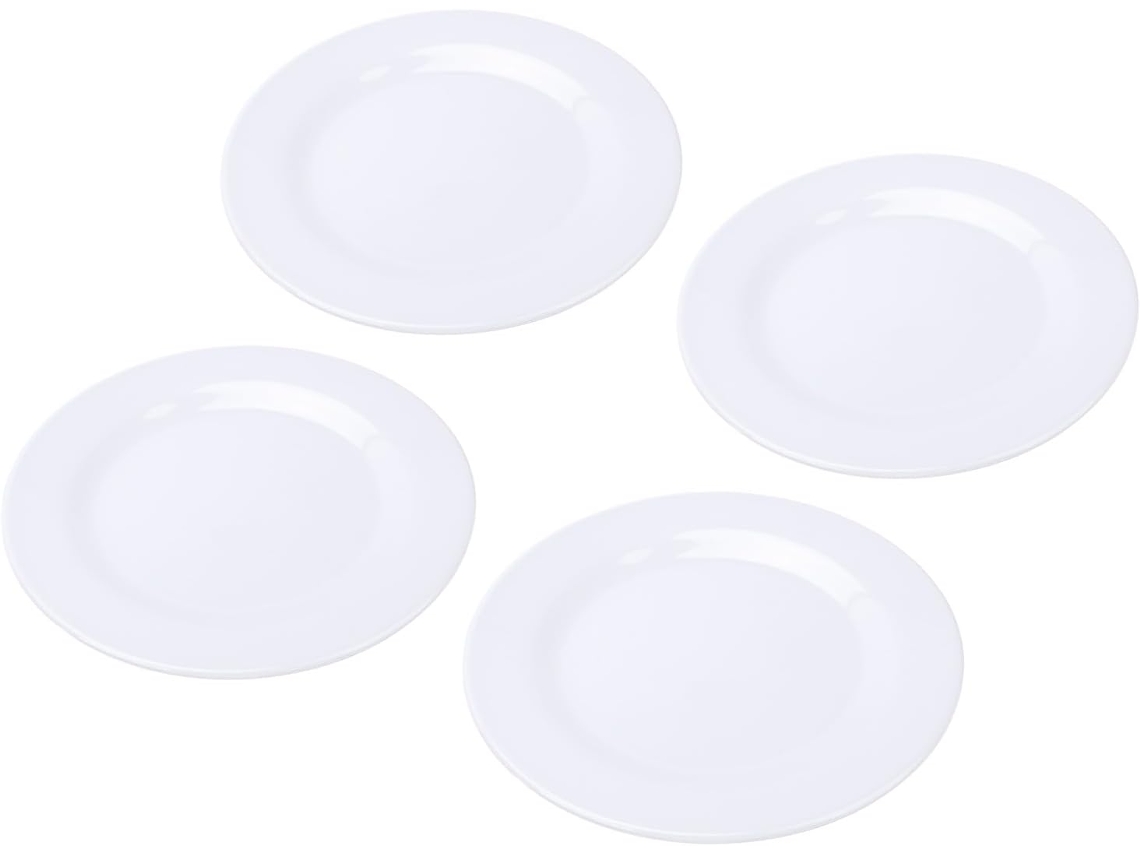 Juego de 4 platos llanos ligeros de melamina de 22,9 cm, color blanco, resistentes a la rotura y fáciles de limpiar, de Gokoco