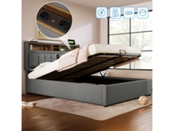 Cama Doble De 140x200 Cm Con Espacio De Almacenamiento, Cabecero Con Puerto Usb-c, Tapizado En Lino, Base Incluida, Colchón No Incluido.gris
