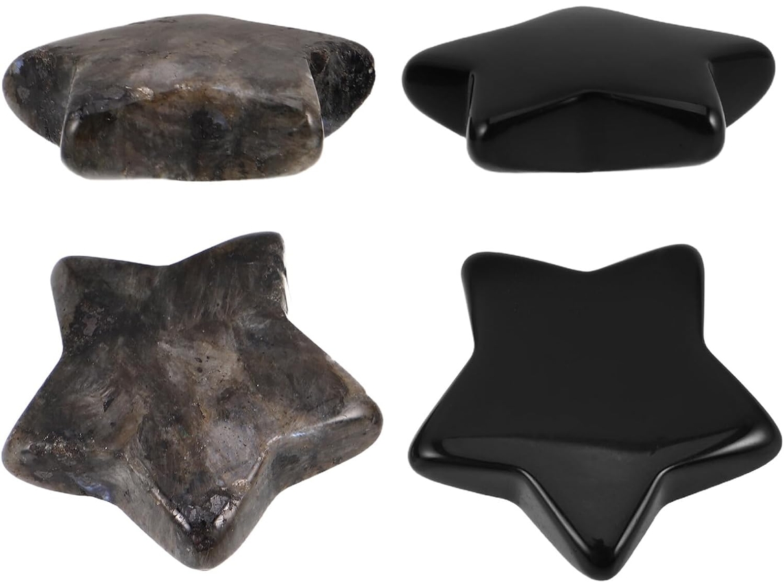 Juego De 4 Piedras Decorativas En Forma De Estrella, De Cristal Natural Y Obsidiana Negra Pulida