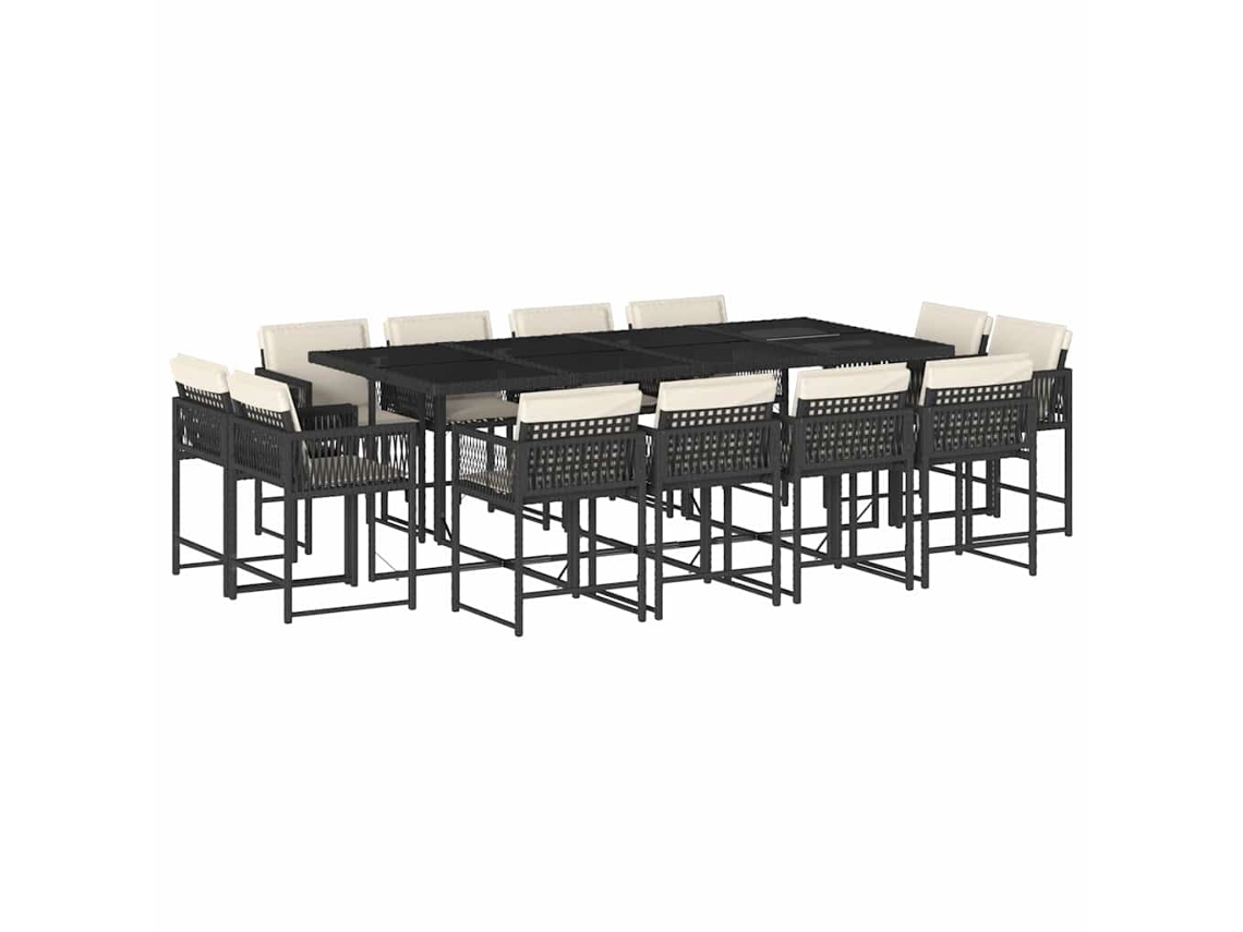 Conjunto 13 comedor de jardín con cojines VIDAXL ratán sintético negro