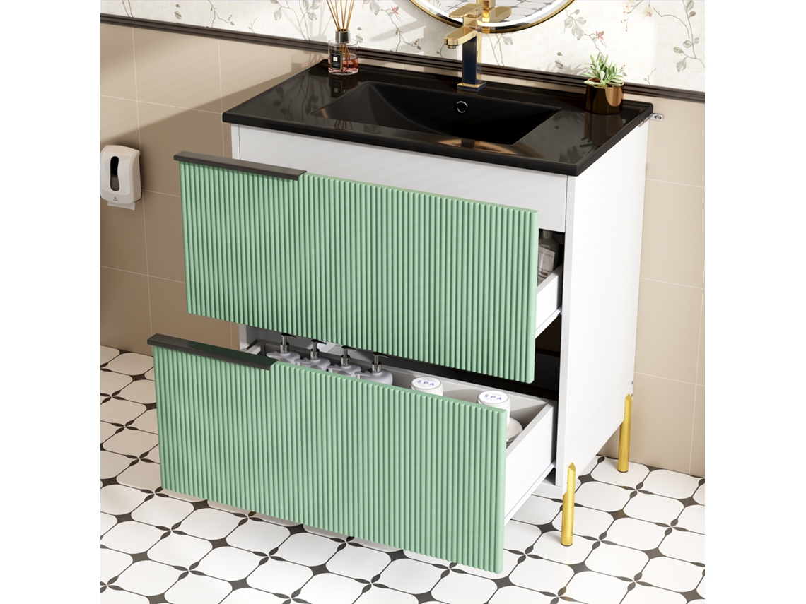 Mueble Lavabo Baño 1 Seno - Con Cajones, Mdf, Organizador, Cerámica - Verde