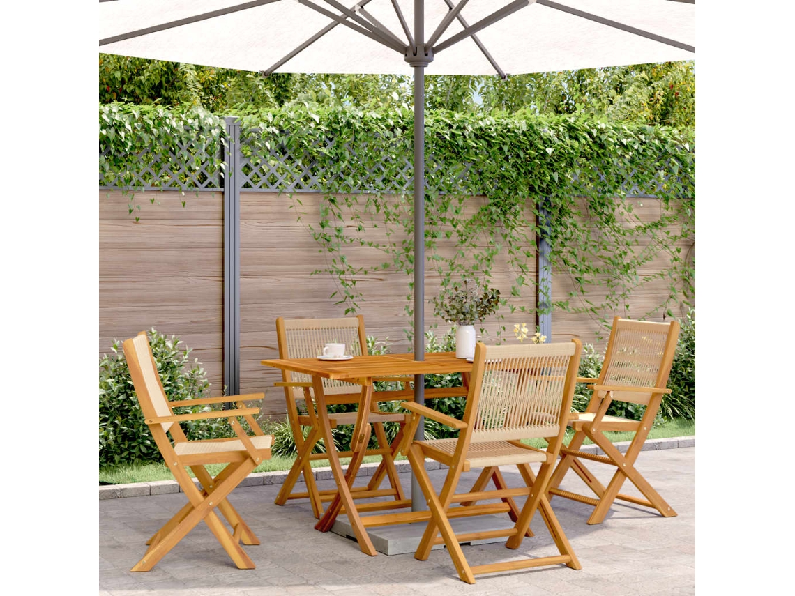 Juego de comedor de jardín de 5 piezas en polipropileno/madera maciza beige DKD Home Decor