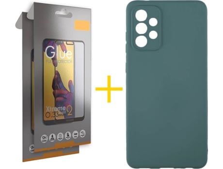 Funda y Protector 2x de Vidrio Full Samsung Galaxy A32 5G SKYHE Silicona Líquida Verde